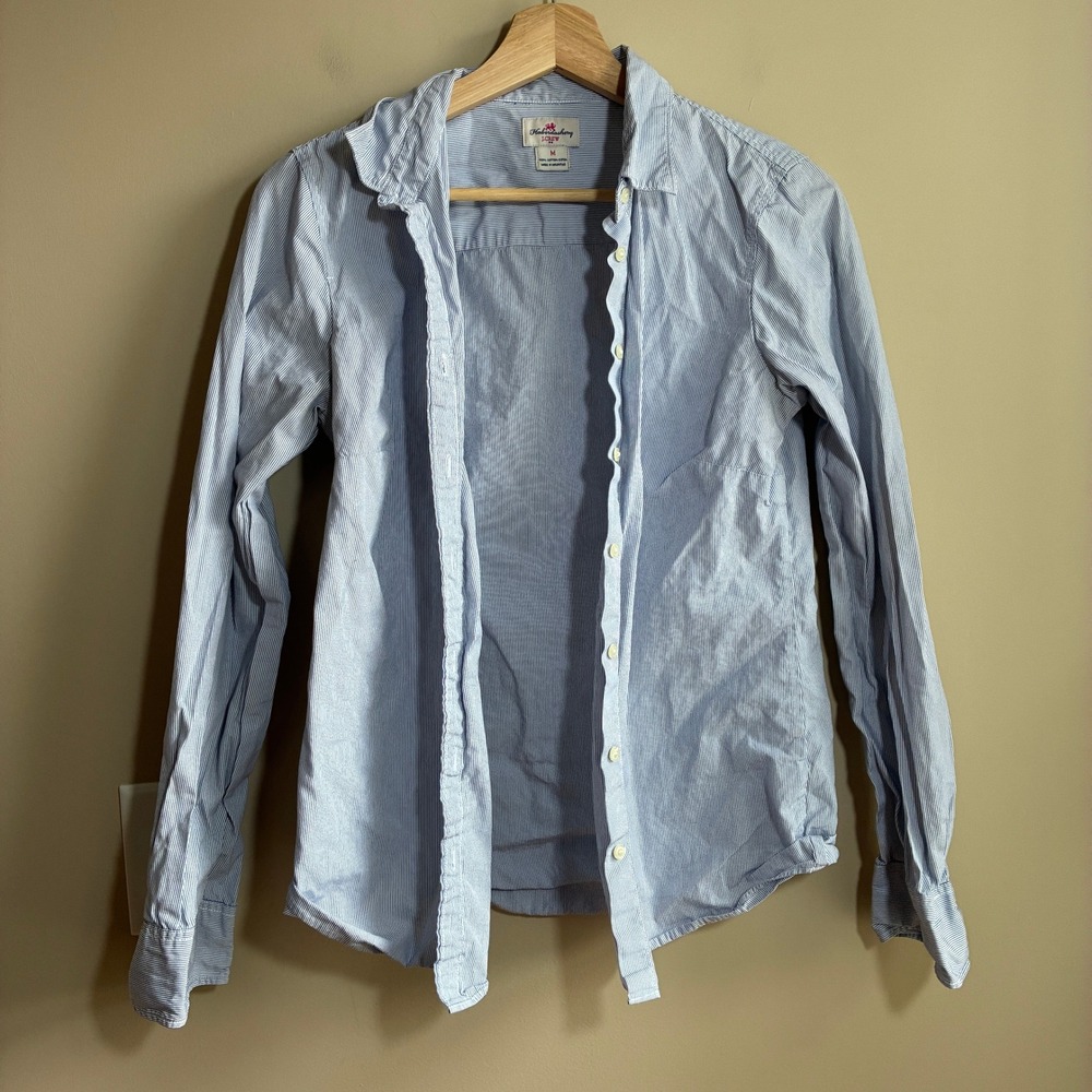 J.Crew Haberdashery Button Down Shirt M Blue Striped Womens Cotton Top